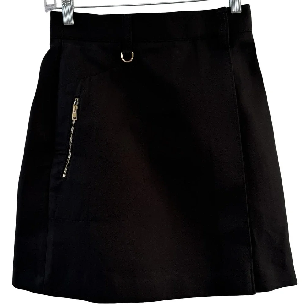Tory Burch Wrap Skirt Womens 0 Black A-Line Zip Pocket D-Ring Gold Hardware‎ Y2K